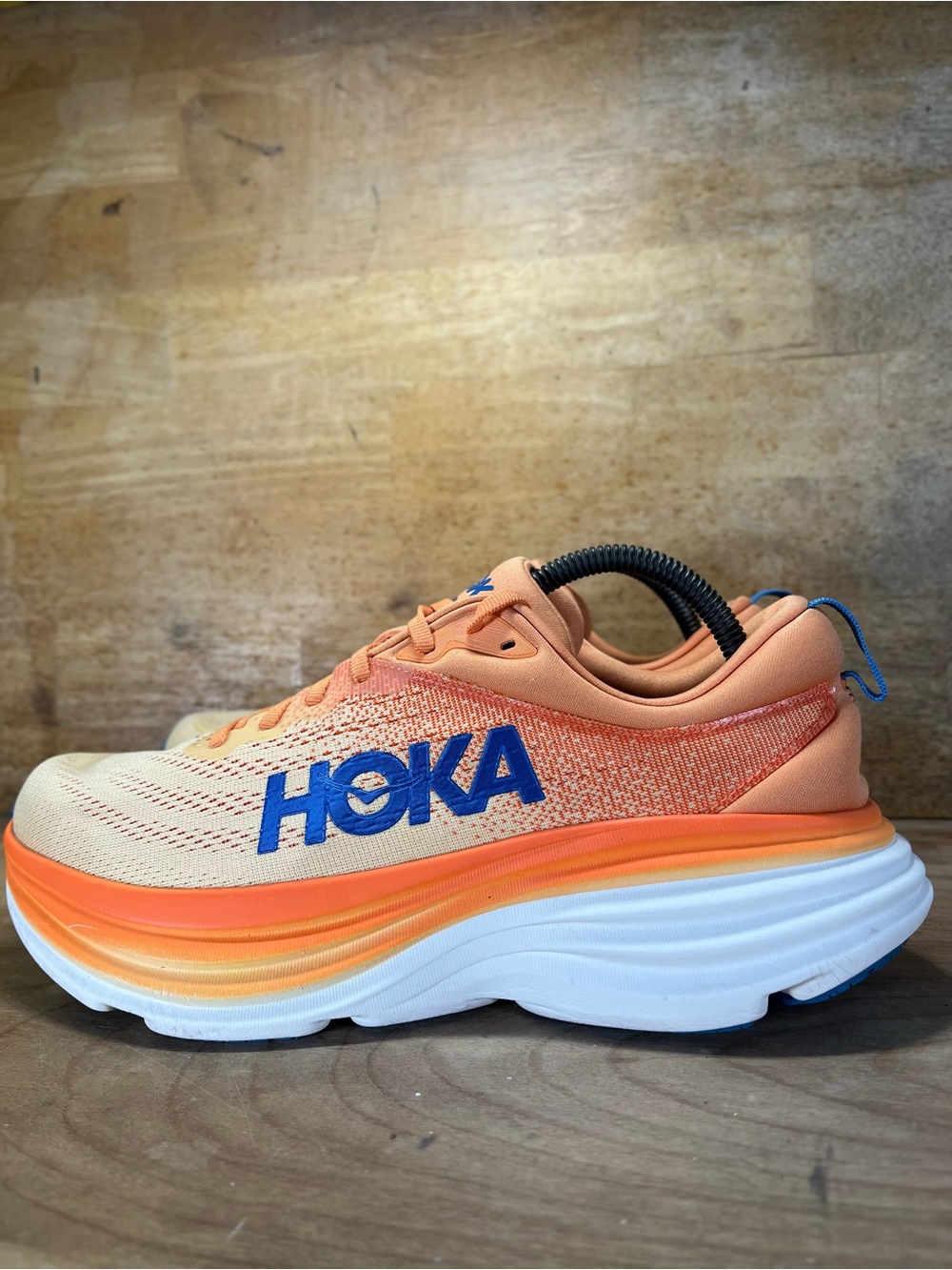 Hoka One One Bondi 8 REFLECTIVE Mens Size 9 Running Shoes Sneakers Orange Blue - Picture 4 of 12